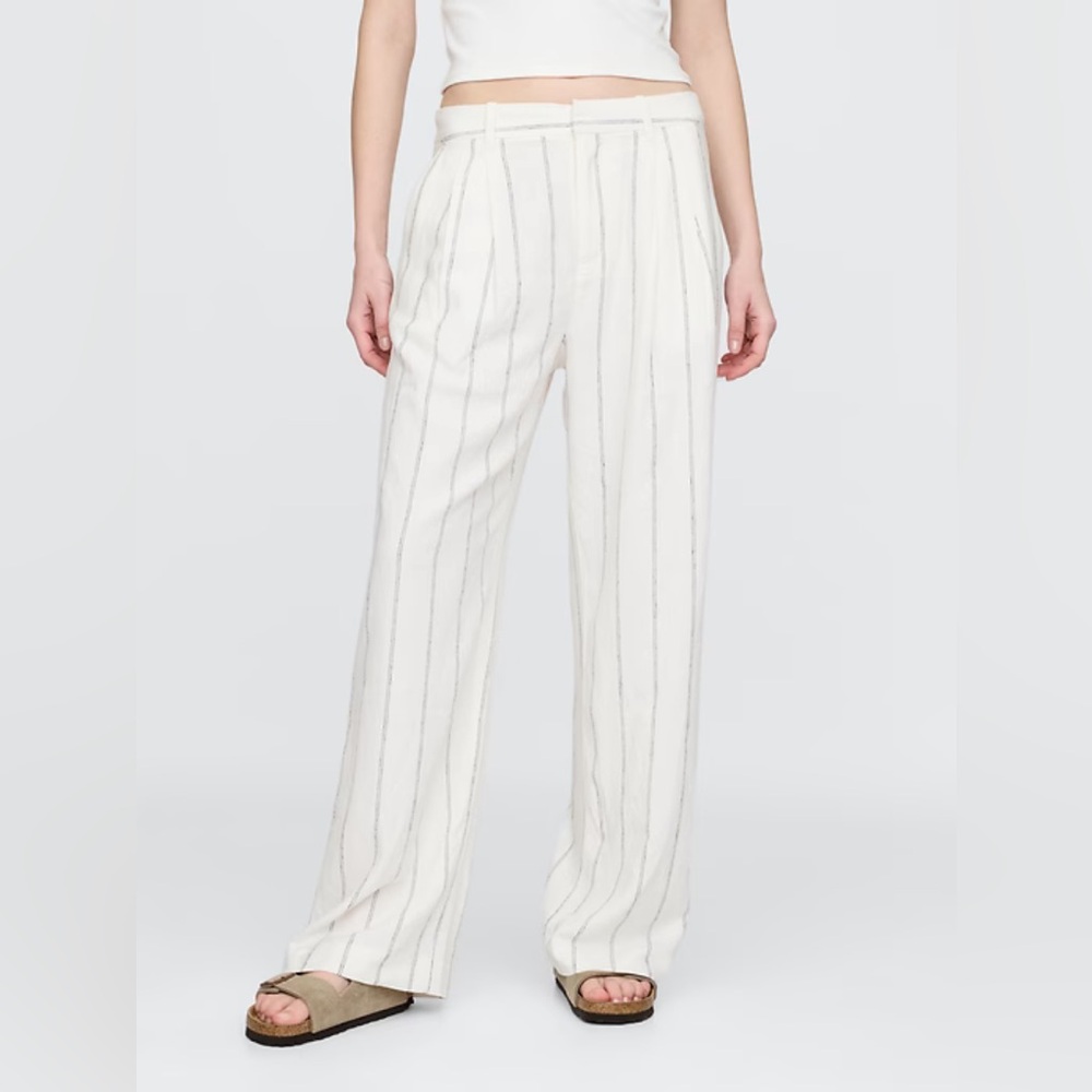 Gap Off White Striped 365 High Rise Linen-Blend Trousers
